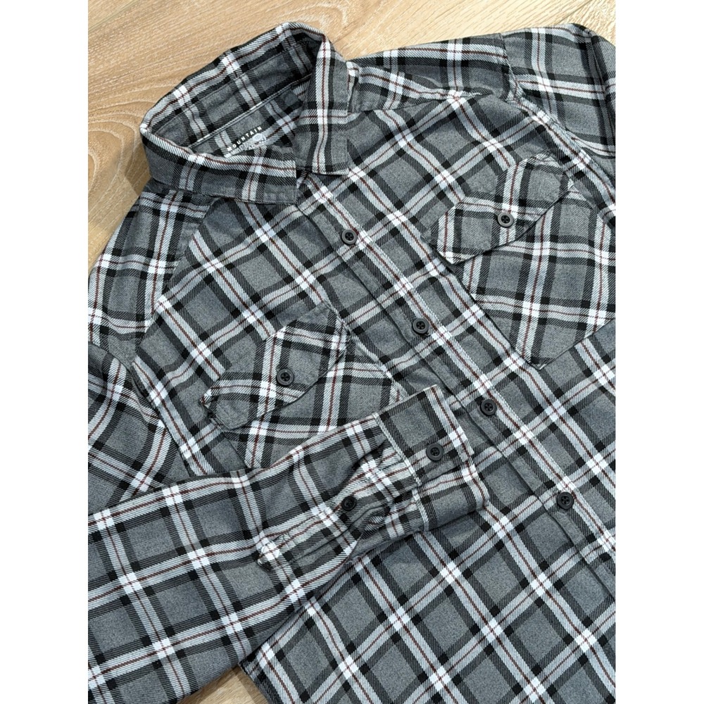Mountain Hardwear Mens Med Plaid Flannel LS Button Up Down‎ Shirt Gray Black Red